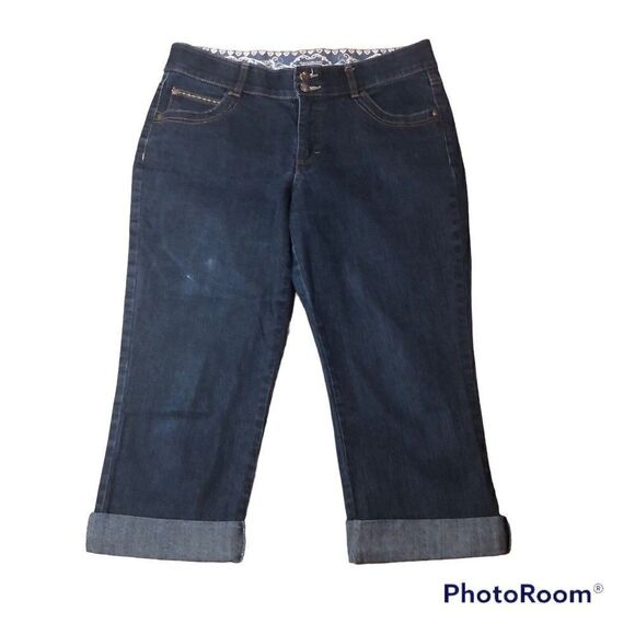 BANDOLINO BOHEME CAPRI JEANS WOMEN'S SIZE 8 STRETCH CUFFED HEM DARK WASH - Picture 1 of 11